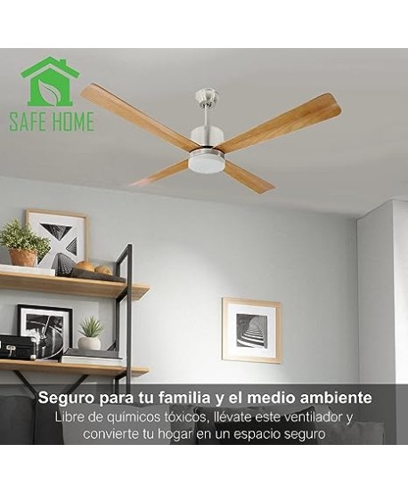 CLAR - Ventilador de Techo con Luz (Madera, 124 cm)