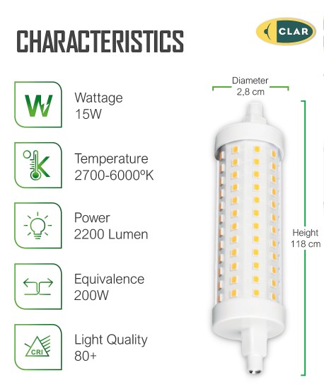 Bombilla R7S LED Regulable 118mm 15W