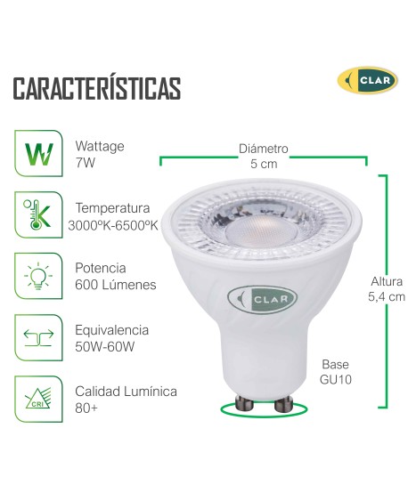 Bombillas LED GU10, Dicroica 7W