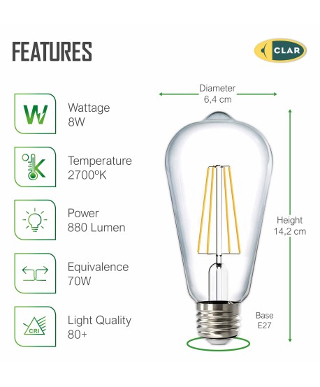 Bombilla LED E27 Filamento 8W ST64
