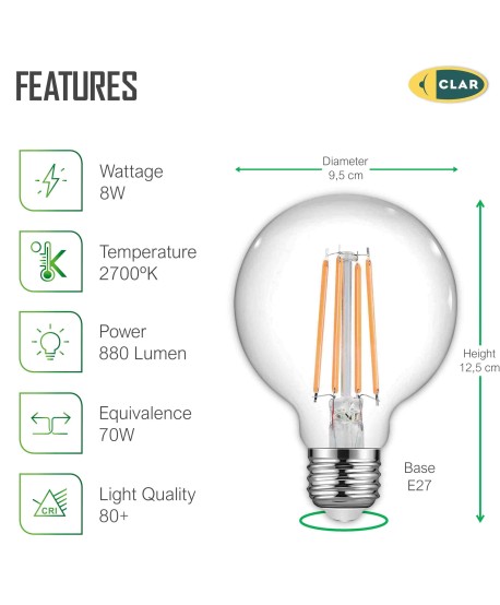 Bombilla LED Filamento E27 8W G95