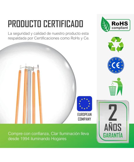 Bombilla LED Filamento E27 8W G95