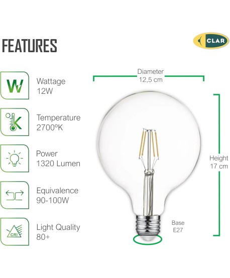 Bombilla LED Filamento E27 12W G125