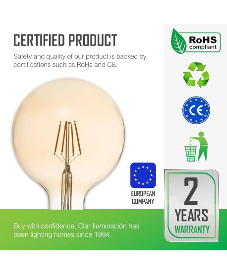 Bombilla LED Filamento E27 Ambar 12W G125