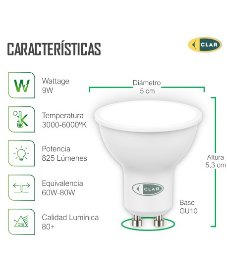 Bombilla GU10 9W 825lm