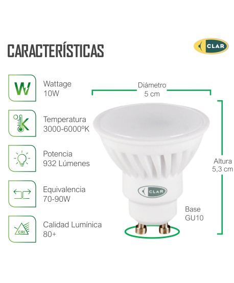 Bombilla LED GU10 10W Cerámica 932 lm