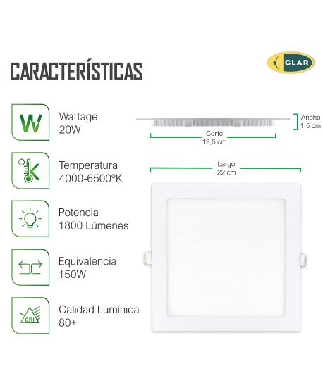 Downlight LED Empotrable 20W