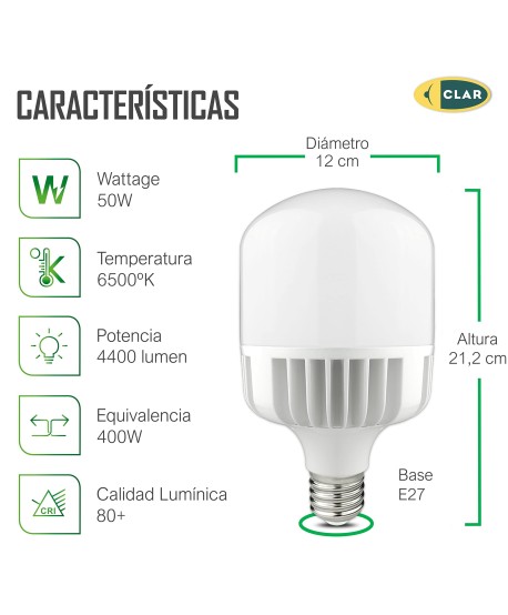Bombilla LED E27 50W Industrial