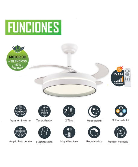 CLAR - Ventilador Techo Aspas Retráctiles ESKAY BLANCO