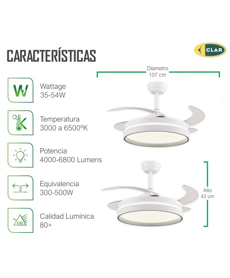 CLAR - Ventilador Techo Aspas Retráctiles ESKAY BLANCO