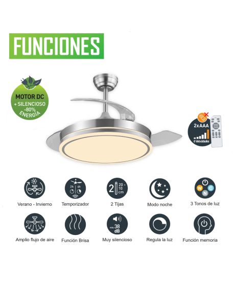 CLAR - Ventilador Techo Aspas Retráctiles ESKAY NÍQUEL