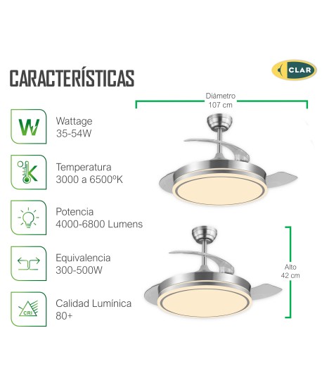 CLAR - Ventilador Techo Aspas Retráctiles ESKAY NÍQUEL