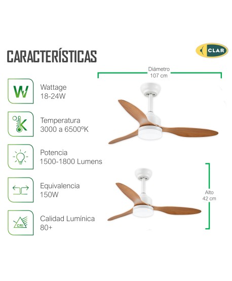 CLAR - Ventilador de Techo con Luz HELIX