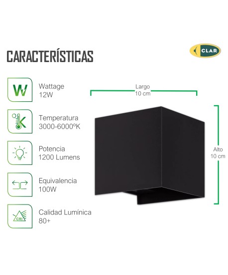Aplique de Pared Exterior 12W Negro CCT
