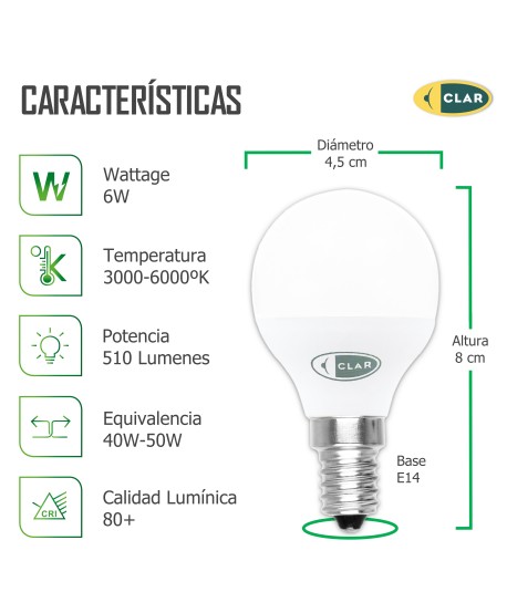 Bombilla LED E14 6W, Bombilla LED Pequeña