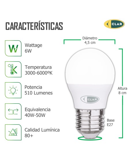Bombillas LED E27 6W Pequeña Mate G45
