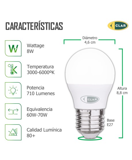 Bombillas LED E27 8W Pequeña Mate G45