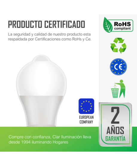 Bombilla con Sensor de Movimiento PIR & Crepuscular 10W
