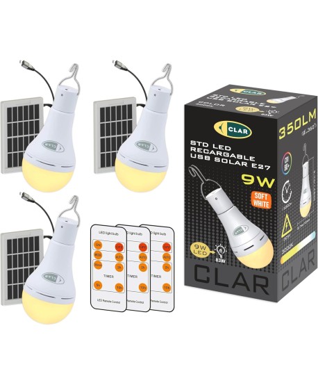 Bombilla Recargable por USB y con Panel Solar 9W