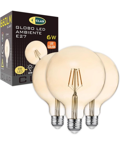 Bombilla LED Filamento E27 Ambar 6W G125