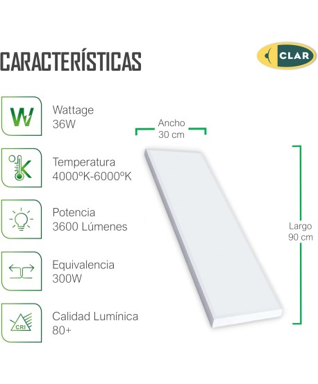 Panel LED Superficie 90x30cm 36W 3600lm