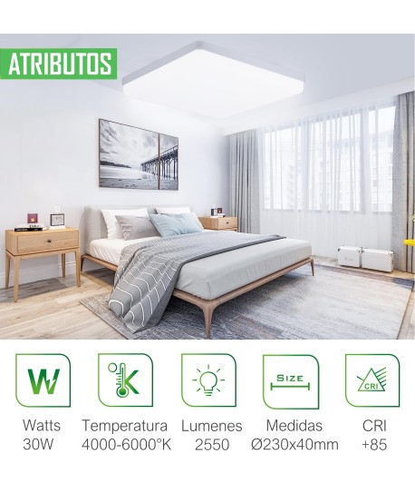 Plafón LED 30W 40W  Cuadrado Ø230 mm