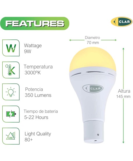 Bombilla Recargable por USB y con Panel Solar 9W