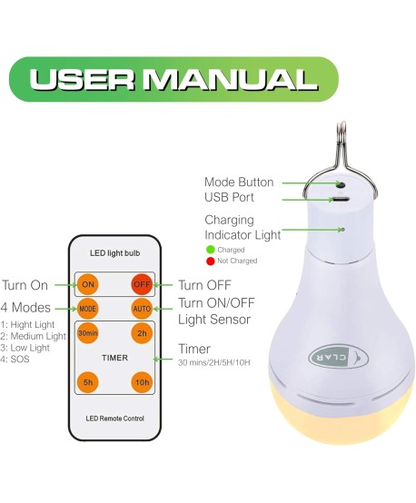 Bombilla Recargable por USB y con Panel Solar 9W