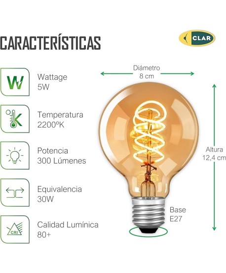Bombilla Vintage REGULABLE 5W G80