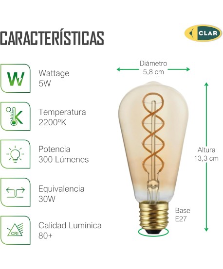 Bombilla Vintage REGULABLE 5W ST58