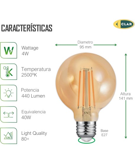 CLAR- Bombillas Decorativas Globo E27 LED