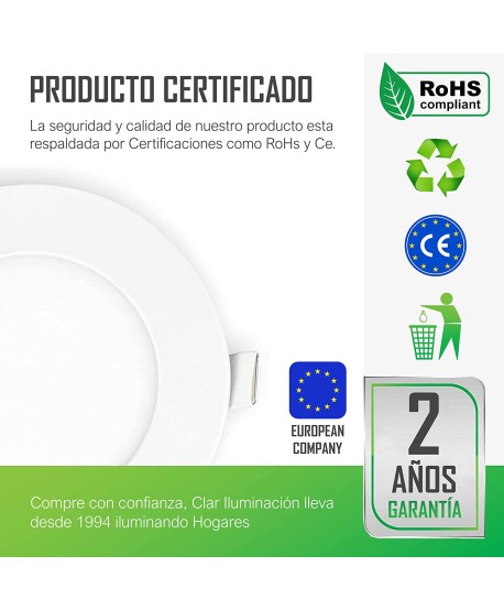 Downlight LED Empotrable 6W Redondo 480lm