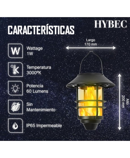 HYBEC - Farolillos Solares Exterior Efecto Llama