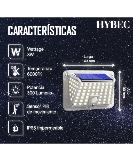 HYBEC - Aplique Solar Exterior 300lm
