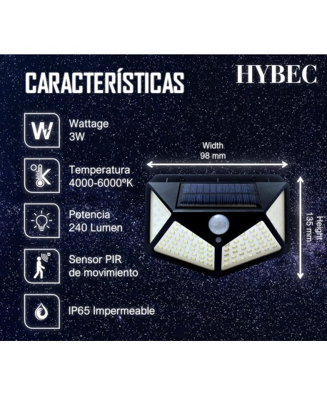 HYBEC - Aplique Solar Exterior 240lm