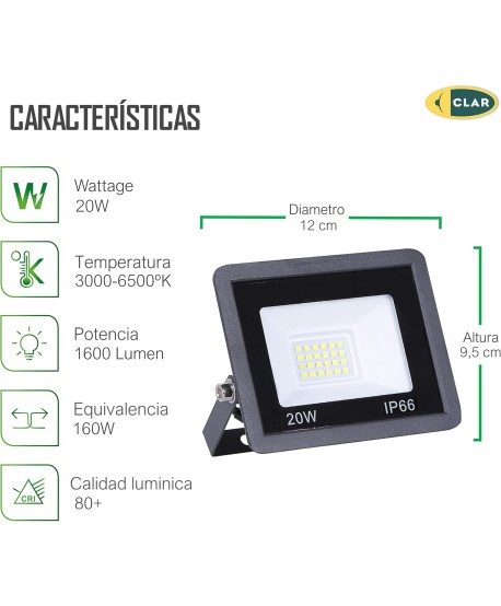 Focos LED Exterior 20W IP66