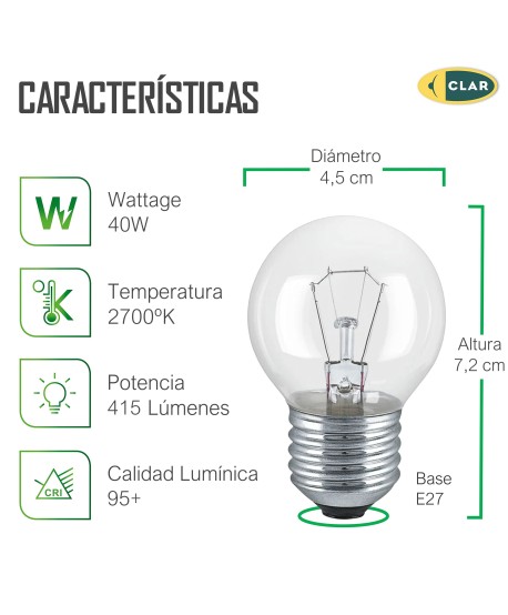 ESFERICA E27 CL 40W 125V