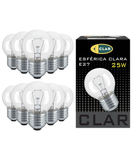 Bombilla Esférica E27 Clara Incandescente 25W