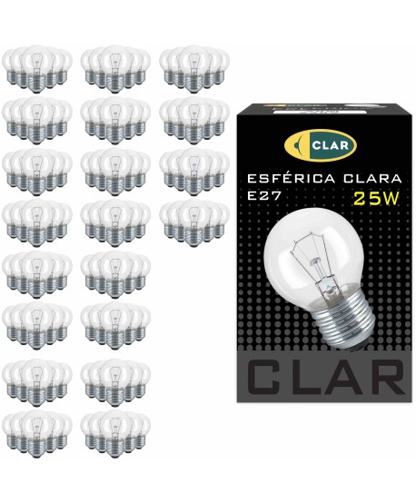 Bombilla Esférica E27 Clara Incandescente 25W