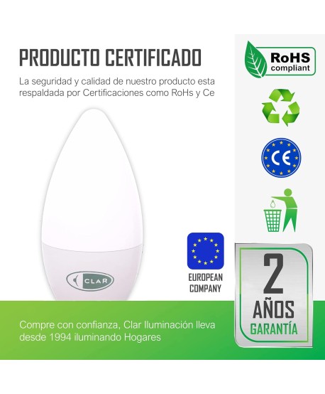CLAR - Bombilla LED E14, 8W  (Pack 10)