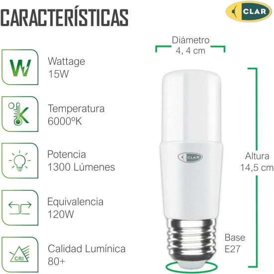 Bombilla LED Tubular E27 15W, bombilla tublar