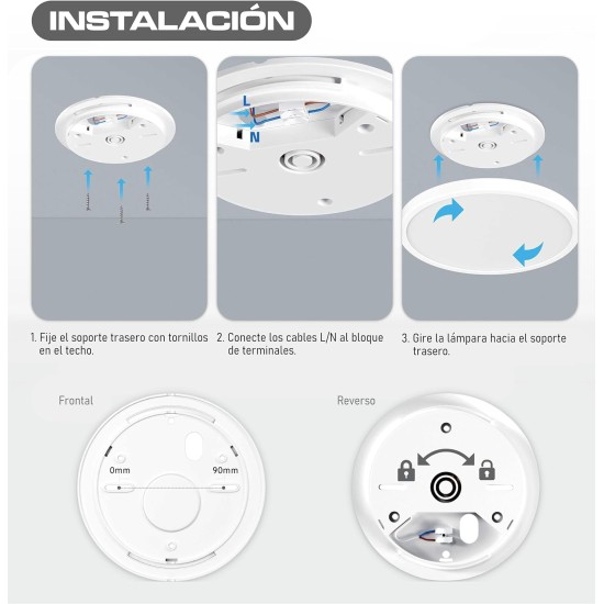 CLAR - Lámparas De Techo Salón, Plafón Led Techo Cocina, Lampara Techo Dormitorio Matrimonio, 24W