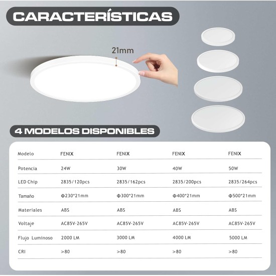 CLAR - Plafón Led Techo 40 Cm, Plafones Para Techo Led, sala 40W