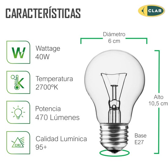 Bombilla Incandescente E27 Standard Clara 40W 230V