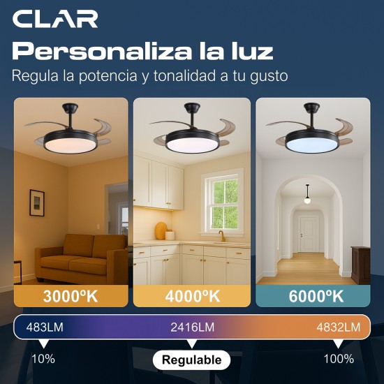 CLAR - Ventilador de Techo Regulable CCT (Negro)