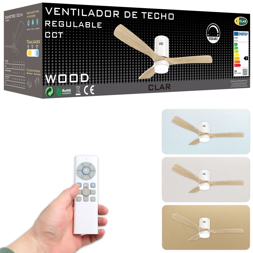 CLAR - Ventilador de Techo Regulable CCT (Wood)