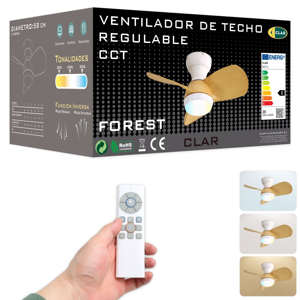 CLAR - Ventilador de Techo Regulable CCT (Wood)