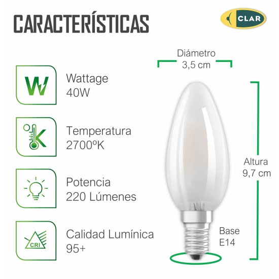 Bombilla Estilo Vela Clara E14 40W