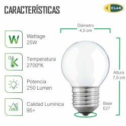 Bombilla Esférica E27 Clara Mate 25W