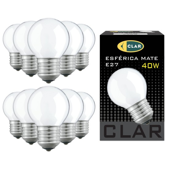Bombilla Esférica E27 Clara Mate 40W